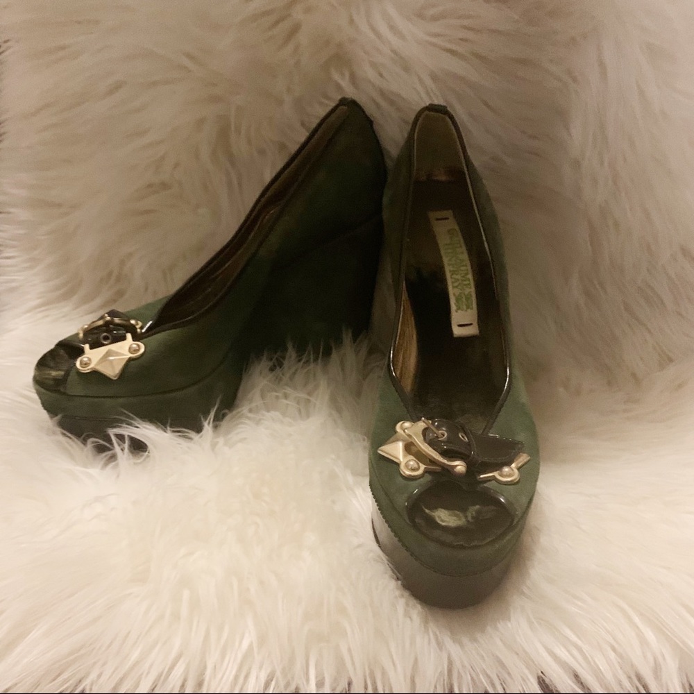 Suede buckle wedges